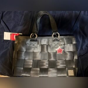 Harveys Black Woven Tote with Red Brand Tag